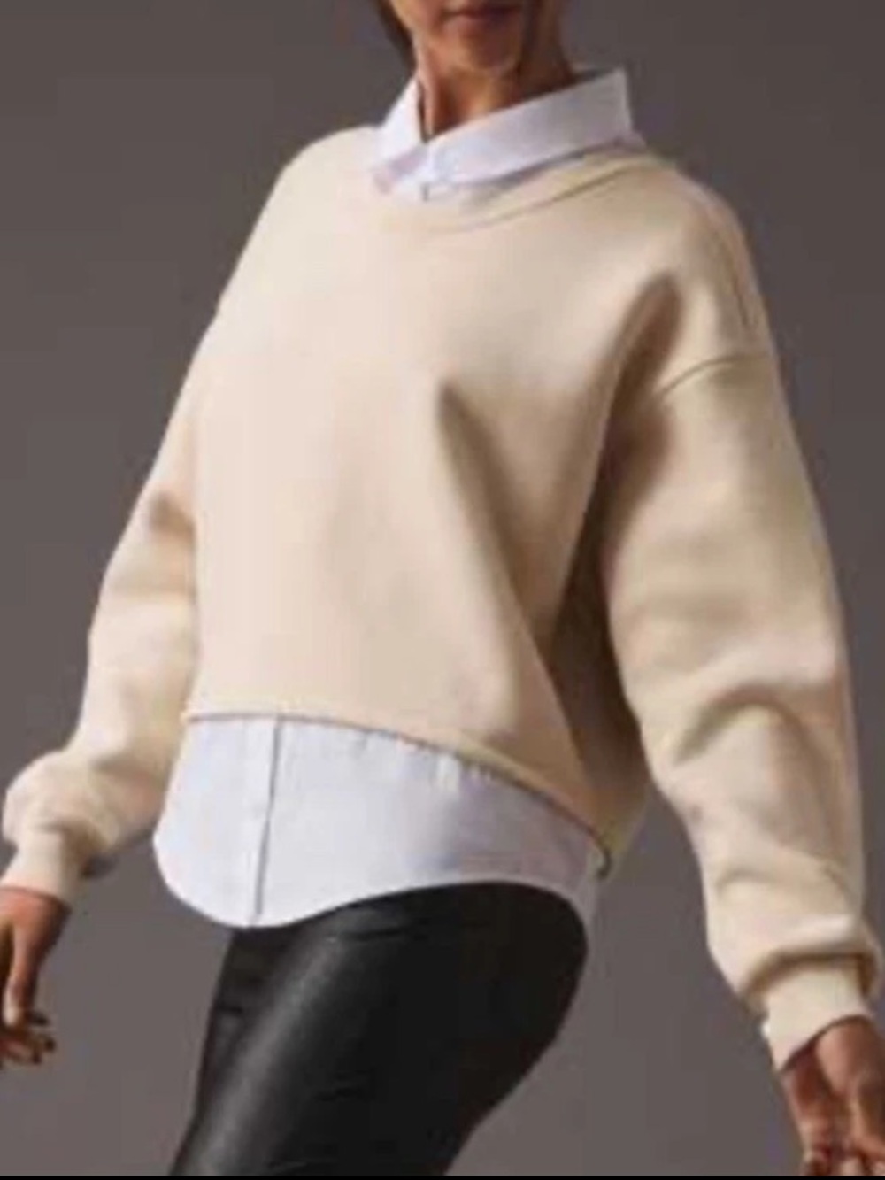 Maeve Anthropologie Layered Oversized Twofer Sweatshirt Cream/White  Size S